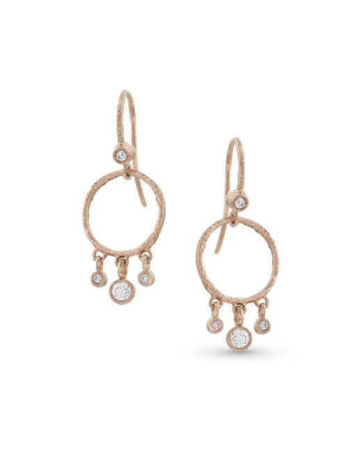 Dominique Cohen 18k Rose Gold Diamond Hoop Drop Fringe Earrings