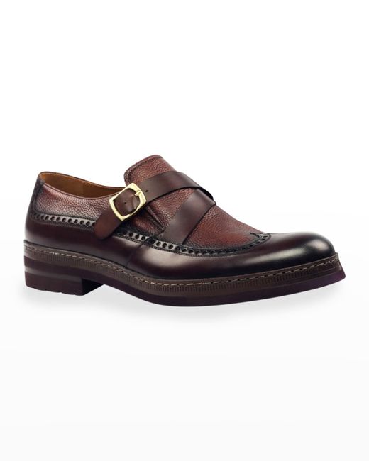 Ike Behar Fusion Wing-Tip Leather Loafers w Buckle Strap