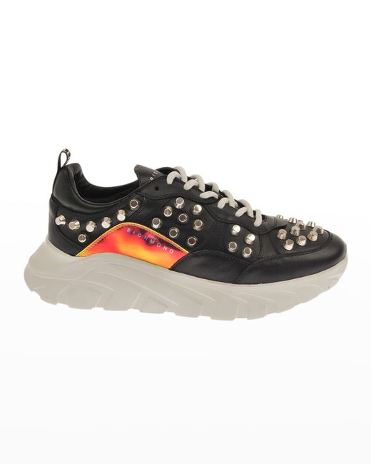John Richmond Allover Studded Leather Low-Top Sneakers