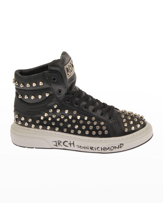 John Richmond Allover Studded Leather High-Top Sneakers