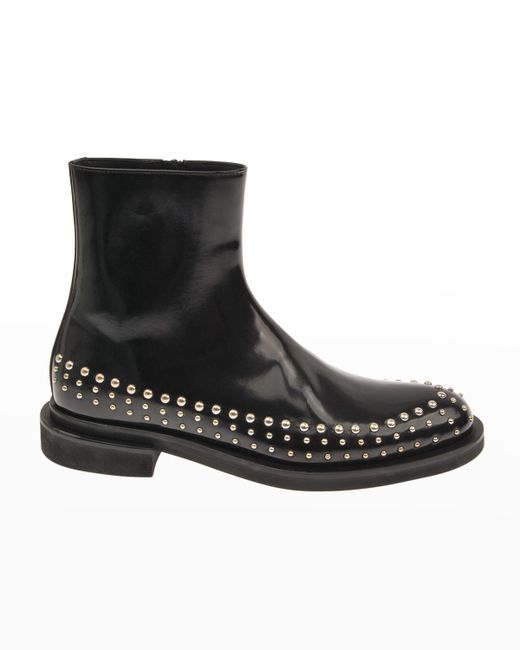 Les Hommes Studded Leather Zip Ankle Boots