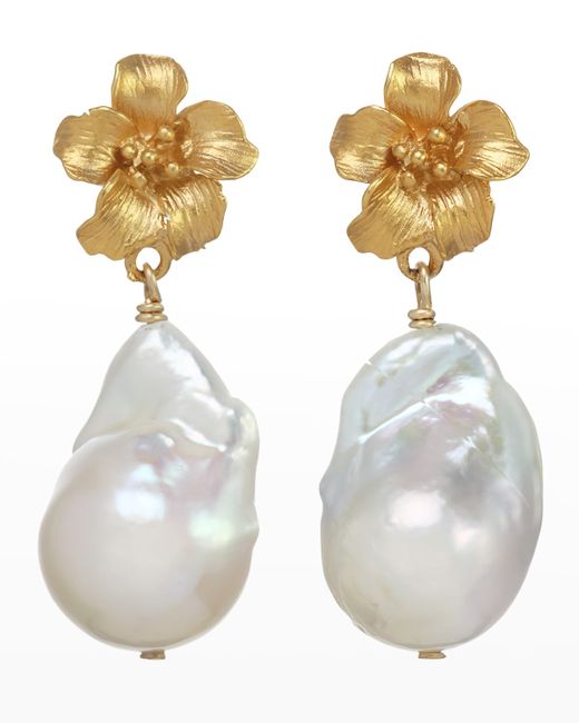 Margo Morrison Baroque Pearl Earrings with Vermeil Flower Limited Edition