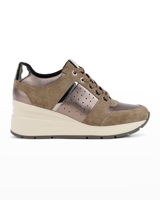 Geox Zosma Metallic Leather Wedge Fashion Sneakers