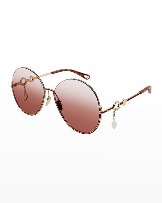 Chloé Round Metal Sunglasses with Detachable Charms