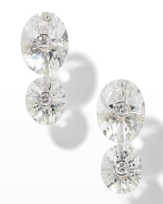 Prince Dimitri Jewelry 18K Gold Oval Rock Crystal Quartz and Round Diamond Earrings