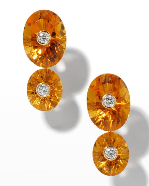 Prince Dimitri Jewelry 18K Gold Oval Citrine and Round Diamond Earrings