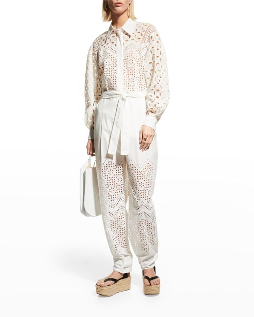 Alberta Ferretti Eyelet Embroidery Belted Jumpsuit