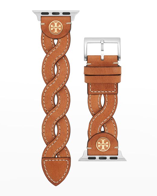 Tory Burch Braided Leather Apple Watch Band in Luggage 38-40mm