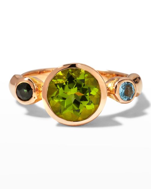 Lee Brevard Rose Gold Sybil Ring with Peridot Tourmaline and Topaz