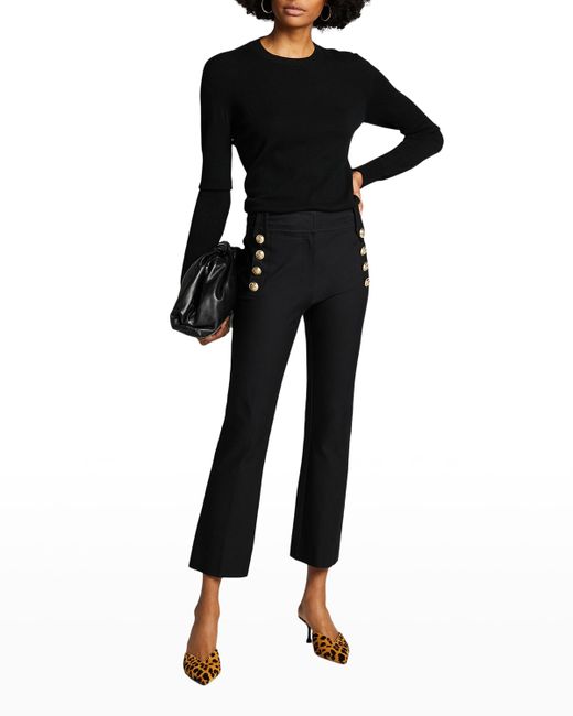 Derek Lam 10 Crosby Cropped Flare Trousers w Sailor Buttons Midnight