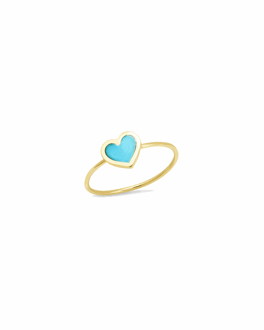 Jennifer Meyer 18k Extra Small Inlay Heart Ring Turquoise