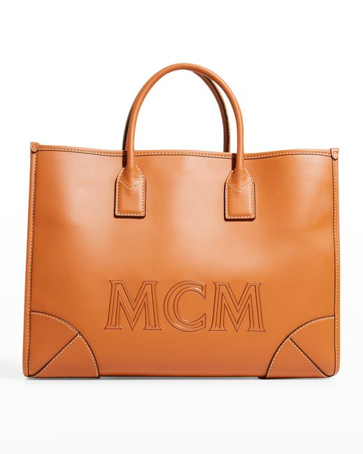 Mcm Large Logo Leather Tote Bag