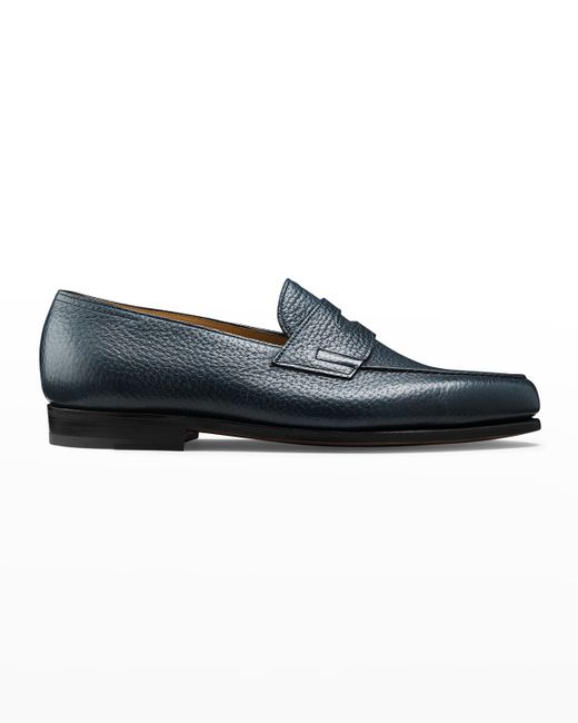 John Lobb Textured Leather Penny Loafers