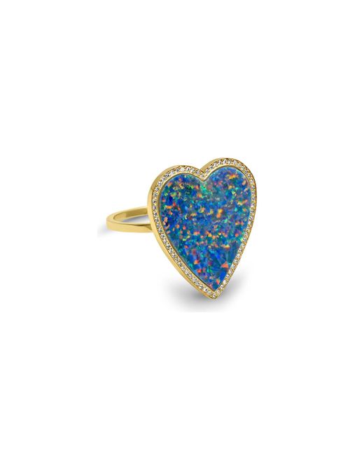 Jennifer Meyer Gold Opal Inlay Heart Ring with Diamonds 6.5