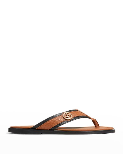 Giorgio Armani Leather Logo Thong Sandals