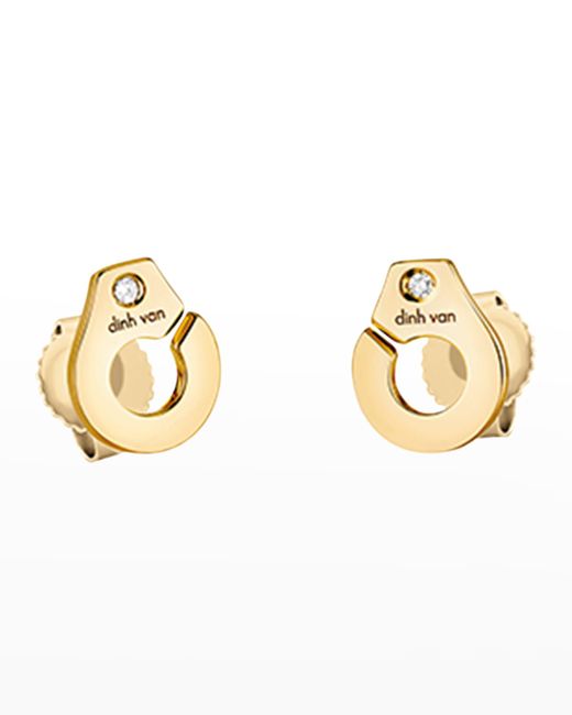 Dinh Van Gold Menottes R7.5 Stud Earrings with Single Diamonds
