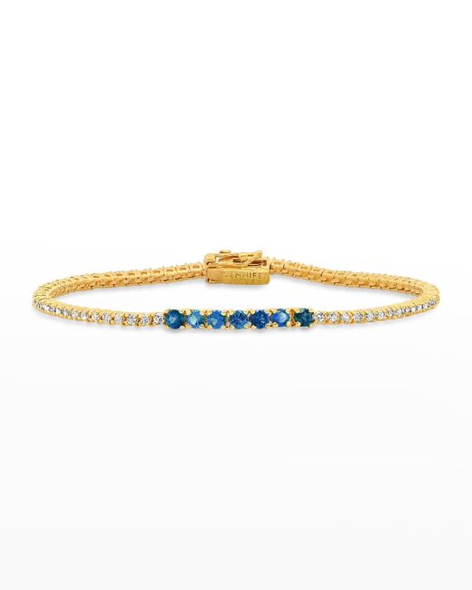 Jennifer Meyer Yellow Gold 4-Prong Diamond and Sapphire Accent Tennis Bracelet