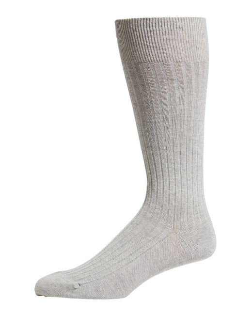 Neiman Marcus Ribbed Cotton Crew Socks