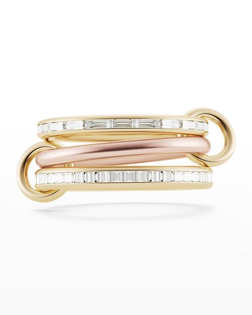 Spinelli Kilcollin Yellow Gold and Rose 3-Linked Ring with Baguette Carreacute Diamonds
