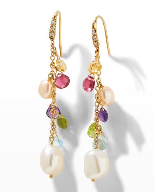 Marco Bicego 18K Paradise Gold Diamond Hook Earrings With Mixed Gemstones