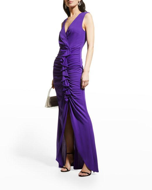 One33 Social Ruched Jersey Gown w Ruffle