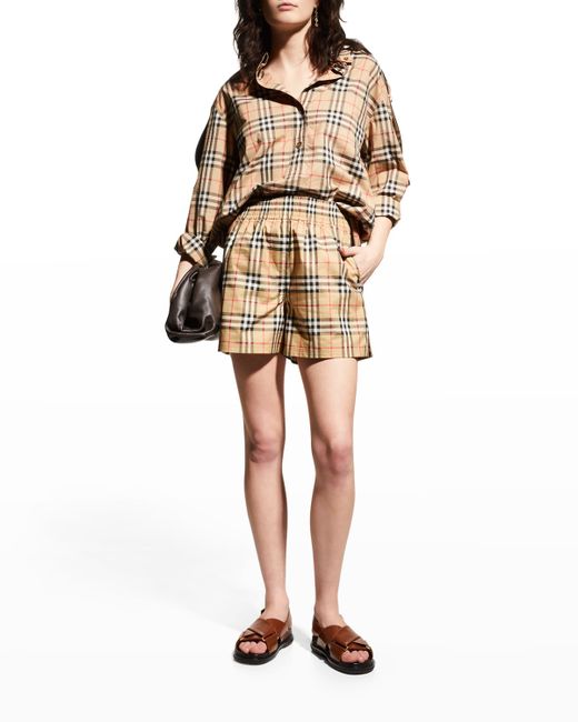 Burberry Audrey Side-Stripes Check Shorts