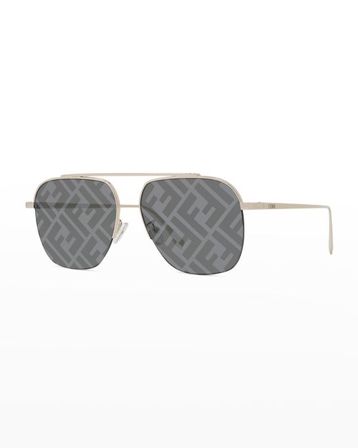 Fendi Travel FF-Logo Metal Aviator Sunglasses