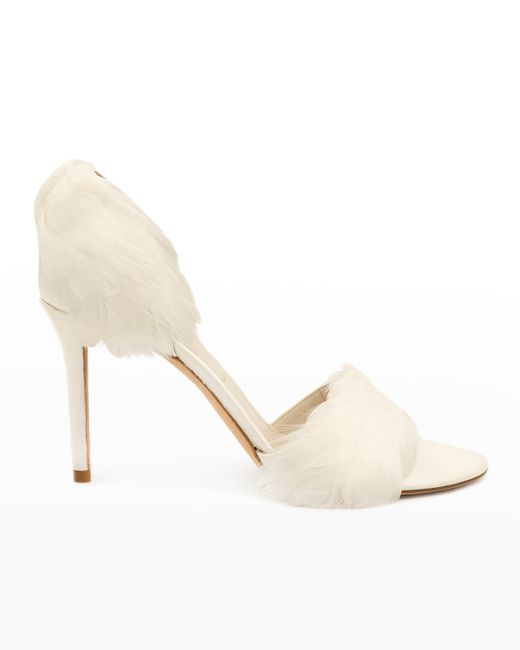 Something Bleu Hamm 2-Piece Satin Sandals with Feathers