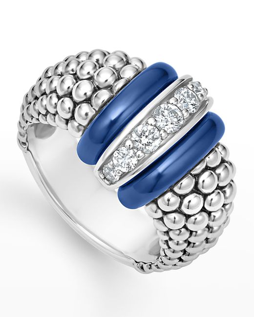 Lagos Sterling Blue Caviar Ultramarine Ceramic Diamond Large 1-Link Ring