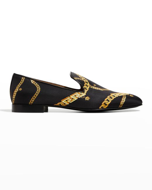 Versace La Greca Chain Print Silk Slip-On Loafers