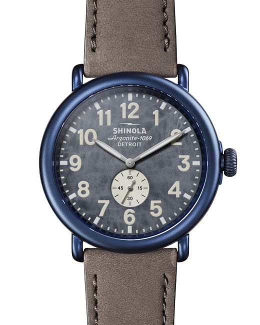 Shinola 47mm Runwell Sub-Second Watch in PVD with Leather Strap