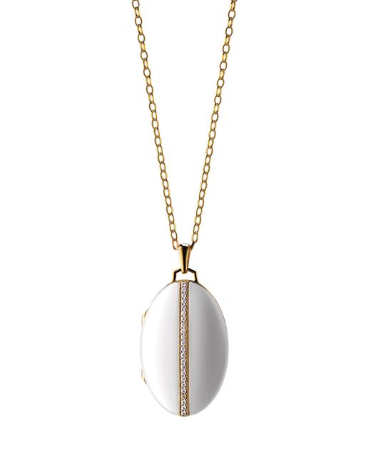 Monica Rich Kosann 18K Gold Diamond-Striped Ceramic Locket Necklace