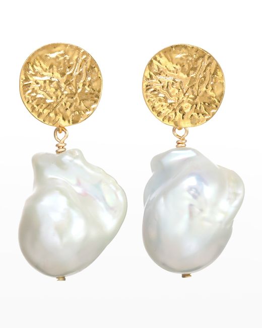 Margo Morrison Baroque Pearl Clip Earrings with Vermeil Hammered Top