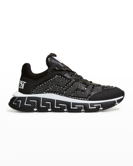 Versace Trigreca Embellished Fabric-Leather Sneakers
