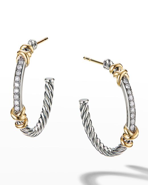 David Yurman Petite Helena Hoop Earrings in Sterling with 18K Gold Diamonds 1