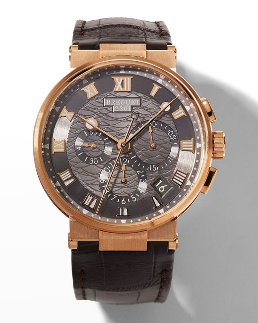 Breguet Rose Gold Marine Chronograph Gray Dial Watch with Leather Strap