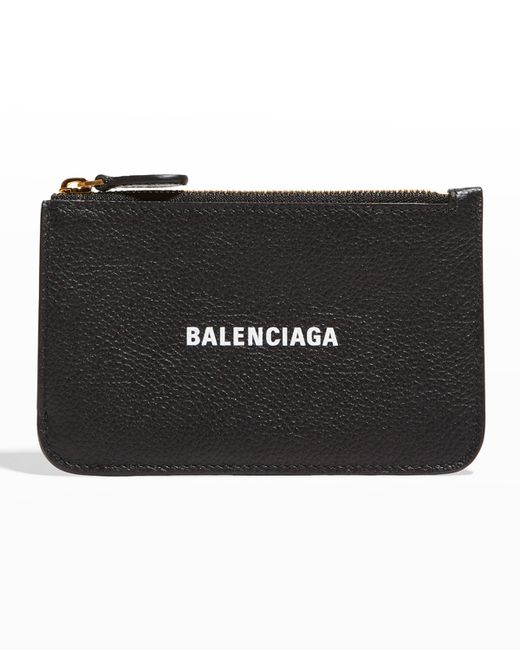 Balenciaga Cash Logo Long Grain Leather Card Case