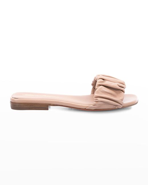 Santoni Allonge Ruched Leather Slide Sandals