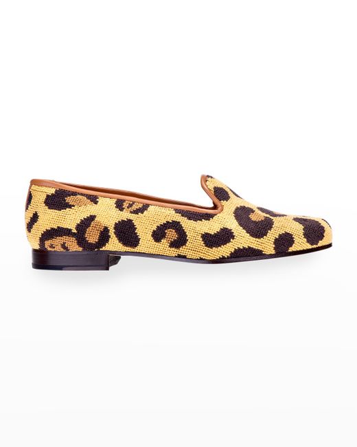 Stubbs and Wootton Felix Leopard-Print Needlepoint Smoking Loafers