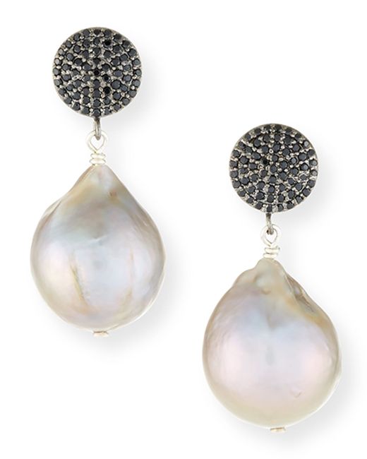 Margo Morrison Baroque Pearl Drop Earrings with Spinel