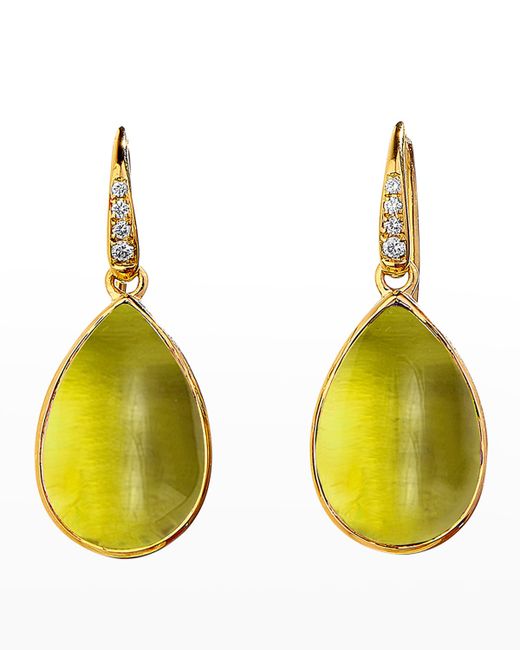 Syna Gold Lemon Quartz Pear Earrings with Champagne Diamonds