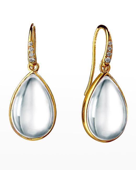 Syna Gold Rock Crystal Pear Earrings with Champagne Diamonds