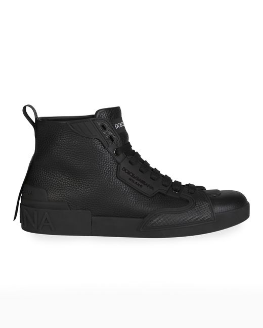 Dolce & Gabbana Portofino Logo Leather High-Top Sneakers