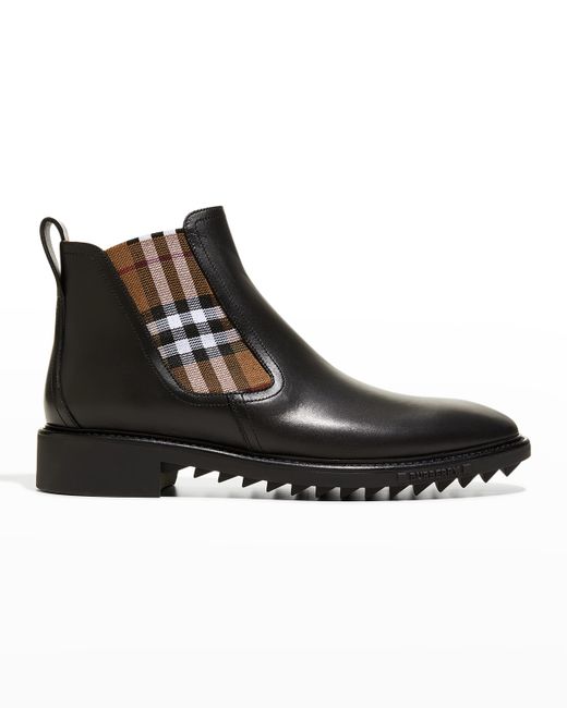Burberry Check-Print Leather Chelsea Boots