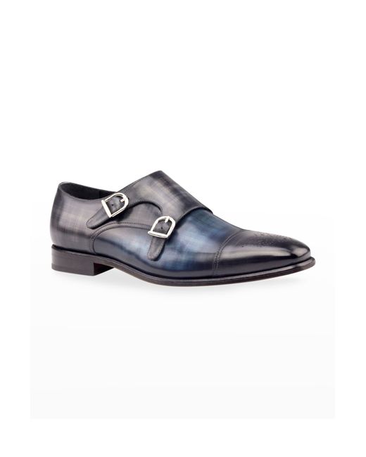 Ike Behar Regal Two-Tone Patina Leather Double-Monk Loafers