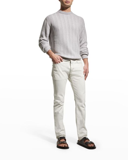 Agnona Vertical-Knit Plaited Crewneck Sweater