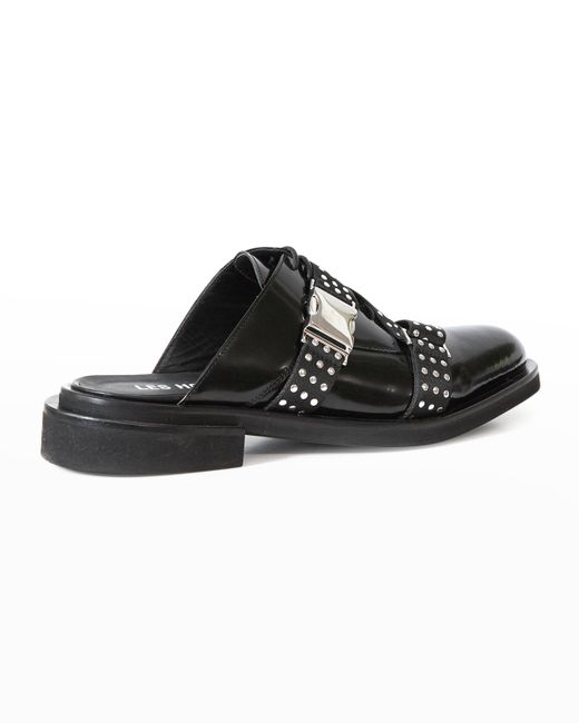 Les Hommes Leather Studded Strap Mule Loafers