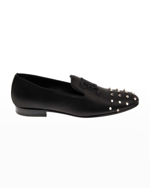 John Galliano Paris Embroidered Monogram Studded Leather Loafers