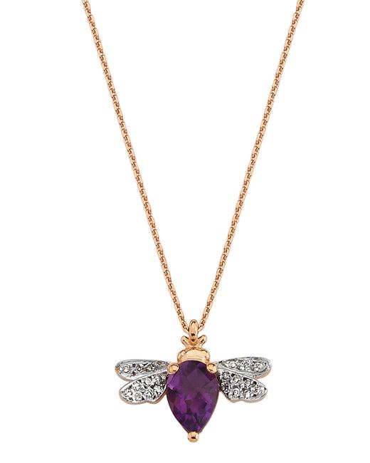 BeeGoddess 14k Rose Gold Bee Amethyst and Diamond Necklace