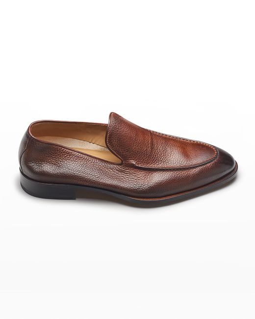 Di Bianco Almond-Toe Burnished Leather Loafers